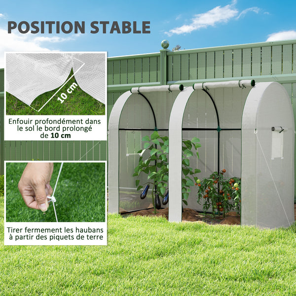 Serre de jardin 1,8 m² serre à tomates dim. 1,85L x 0,9l x 1,5H m 2 portes zippées déroulantes 4 fenêtres enroulables acier PE haute densité 135 g/m² anti-UV blanc