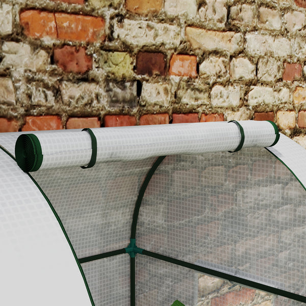 Serre de jardin 1,8 m² serre à tomates dim. 1,85L x 0,9l x 1,5H m 2 portes zippées déroulantes 4 fenêtres enroulables acier PE haute densité 135 g/m² anti-UV blanc