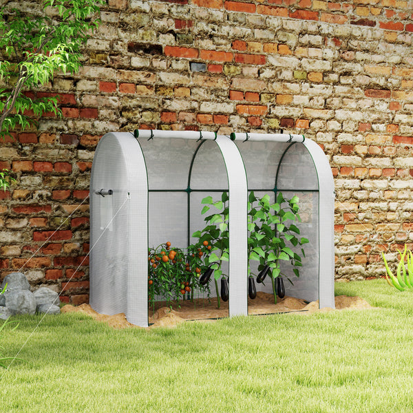 Serre de jardin 1,8 m² serre à tomates dim. 1,85L x 0,9l x 1,5H m 2 portes zippées déroulantes 4 fenêtres enroulables acier PE haute densité 135 g/m² anti-UV blanc