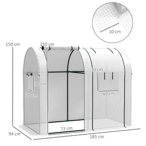 Serre de jardin 1,8 m² serre à tomates dim. 1,85L x 0,9l x 1,5H m 2 portes zippées déroulantes 4 fenêtres enroulables acier PE haute densité 135 g/m² anti-UV blanc