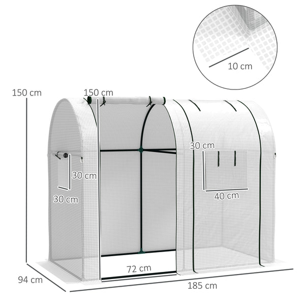 Serre de jardin 1,8 m² serre à tomates dim. 1,85L x 0,9l x 1,5H m 2 portes zippées déroulantes 4 fenêtres enroulables acier PE haute densité 135 g/m² anti-UV blanc