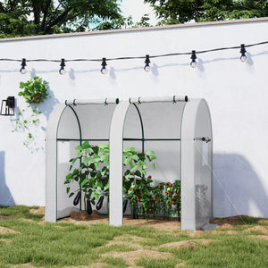 Serre de jardin 1,8 m² serre à tomates dim. 1,85L x 0,9l x 1,5H m 2 portes zippées déroulantes 4 fenêtres enroulables acier PE haute densité 135 g/m² anti-UV blanc