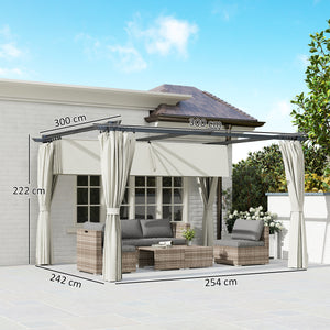 Pergola 3 x 3 m avec Auvent Rétractable et Rideaux, Tonnelle Extérieure UPF30+ pour Jardin, Patio, Terrasse, Crème