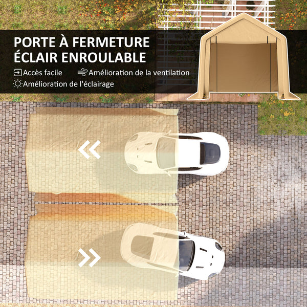 Carport tente de garage 3 x 5,2 m, abri voiture extérieur, tente de stockage avec porte enroulable amovible, carport pour voiture, camion, bateau, jaune