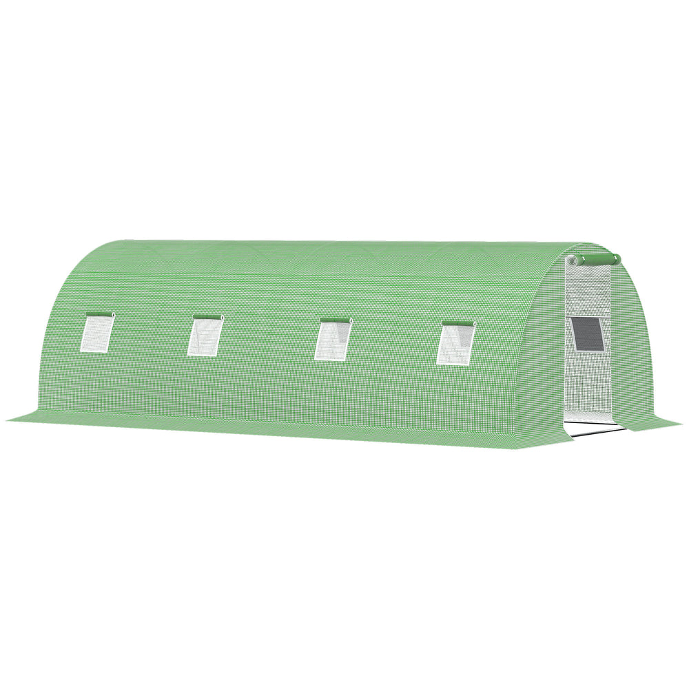 Serre de Jardin Tunnel 18 m² dim. 6L x 3l x 2H m - 8 fenêtres, Porte zippée Enroulable - châssis Tubulaire Acier galvanisé, bâche PE Haute densité Vert
