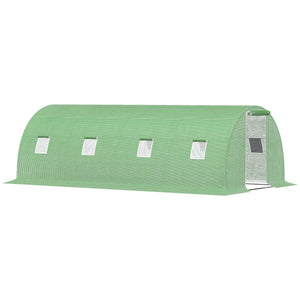 Serre de Jardin Tunnel 18 m² dim. 6L x 3l x 2H m - 8 fenêtres, Porte zippée Enroulable - châssis Tubulaire Acier galvanisé, bâche PE Haute densité Vert