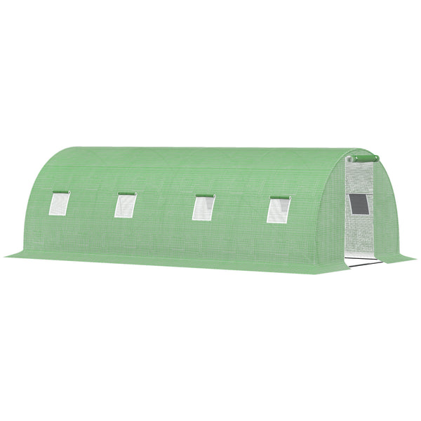 Serre de Jardin Tunnel 18 m² dim. 6L x 3l x 2H m - 8 fenêtres, Porte zippée Enroulable - châssis Tubulaire Acier galvanisé, bâche PE Haute densité Vert