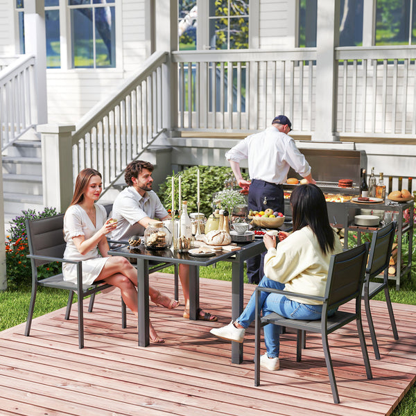 Salon de jardin extérieur en aluminium et textilène table extensible 4 chaises empilables - 4 personnes - dim. table 80/160L x 80l x 75H cm gris
