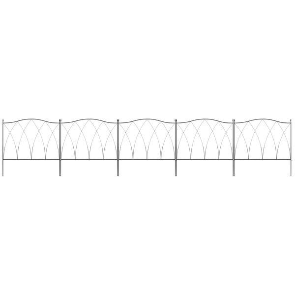 Lot de 5 clôtures de jardin décoratives en métal - 305 x 62 cm noir