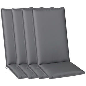 Lot de 4 coussins de chaise d'extérieur galette de chaise à dossier haut attaches et bande réglable tissu teint en fil anti-décoloration UPF50+ pour jardin terrasse balcon 124x50x5cm gris