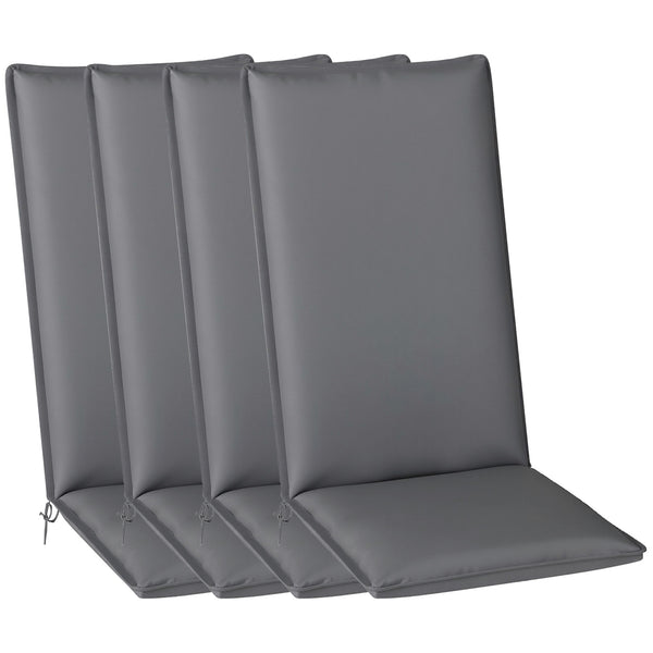 Lot de 4 coussins de chaise d'extérieur galette de chaise à dossier haut attaches et bande réglable tissu teint en fil anti-décoloration UPF50+ pour jardin terrasse balcon 124x50x5cm gris