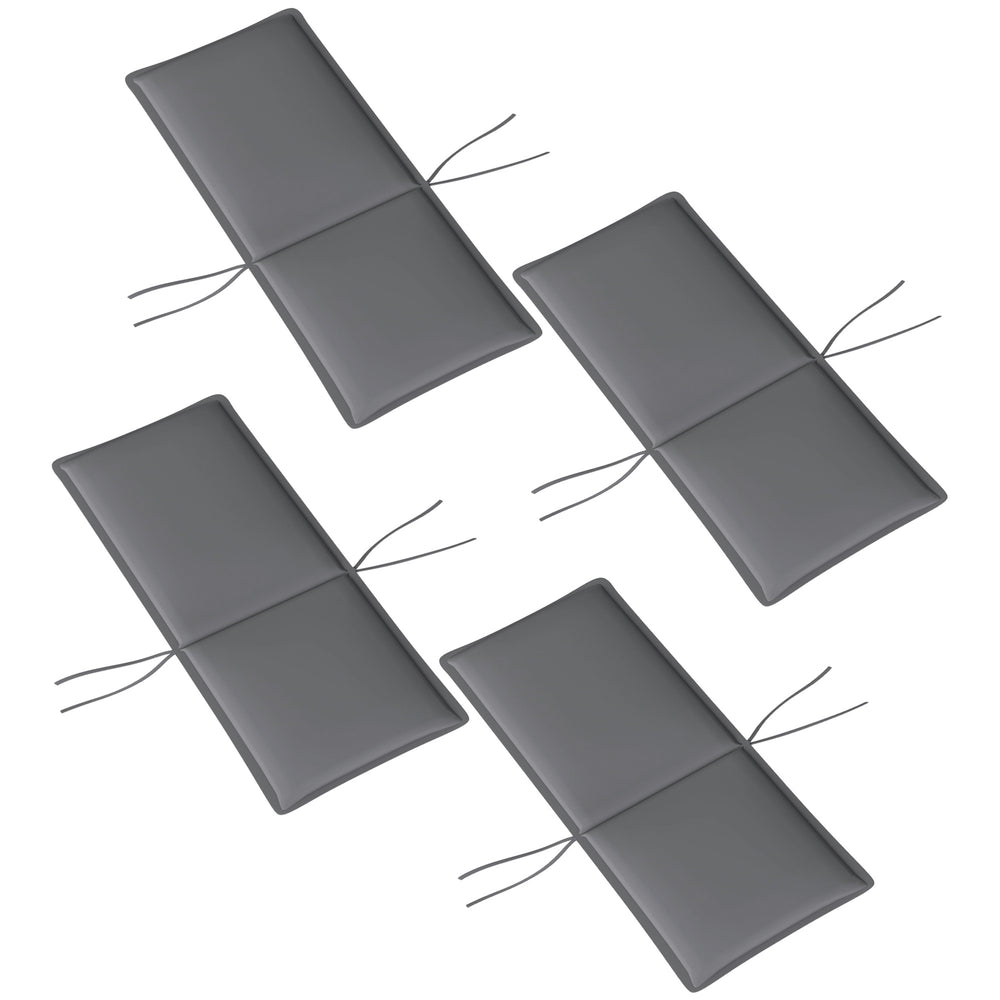 Lot de 4 coussins de chaise d'extérieur galette de chaise à dossier haut attaches et bande réglable tissu teint en fil anti-décoloration UPF50+ pour jardin terrasse balcon 124x50x5cm gris