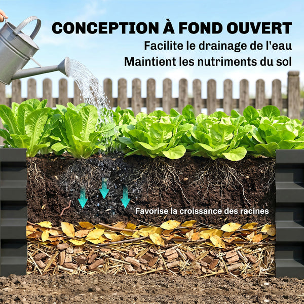 Lot de 2 carrés potagers de jardin 120 x 60 x 30,5 cm acier galvanisée gris