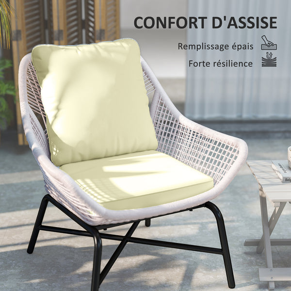 Ensemble de 2 coussins d'assise avec dossier, coussin d'assise et de dossier confortable respirant, housse amovible, résistante aux UV, pour extérieur et intérieur, crème