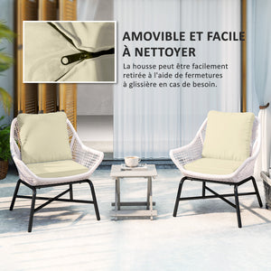 Ensemble de 2 coussins d'assise avec dossier, coussin d'assise et de dossier confortable respirant, housse amovible, résistante aux UV, pour extérieur et intérieur, crème