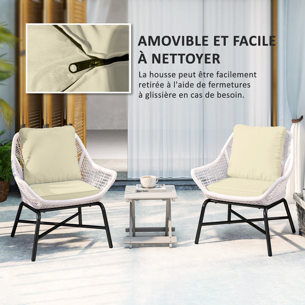 Ensemble de 2 coussins d'assise avec dossier, coussin d'assise et de dossier confortable respirant, housse amovible, résistante aux UV, pour extérieur et intérieur, crème