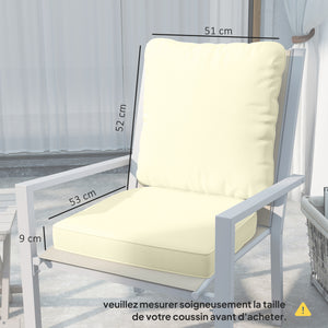 Ensemble de 2 coussins d'assise avec dossier, coussin d'assise et de dossier confortable respirant, housse amovible, résistante aux UV, pour extérieur et intérieur, crème