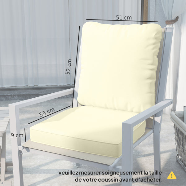 Ensemble de 2 coussins d'assise avec dossier, coussin d'assise et de dossier confortable respirant, housse amovible, résistante aux UV, pour extérieur et intérieur, crème