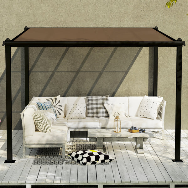 Pergola jardin extérieur en aluminium 3 x 3 m pergola adossée avec toit en polycarbonate imperméable, système de drainage, tonnelle de jardin abri soleil UPF30+ pour terrasse patio cour, gris