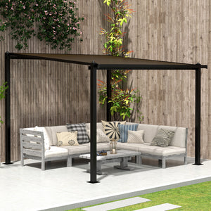 Pergola jardin extérieur en aluminium 3 x 3 m pergola adossée avec toit en polycarbonate imperméable, système de drainage, tonnelle de jardin abri soleil UPF30+ pour terrasse patio cour, gris