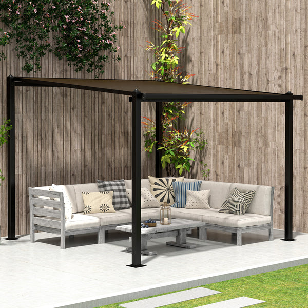 Pergola jardin extérieur en aluminium 3 x 3 m pergola adossée avec toit en polycarbonate imperméable, système de drainage, tonnelle de jardin abri soleil UPF30+ pour terrasse patio cour, gris