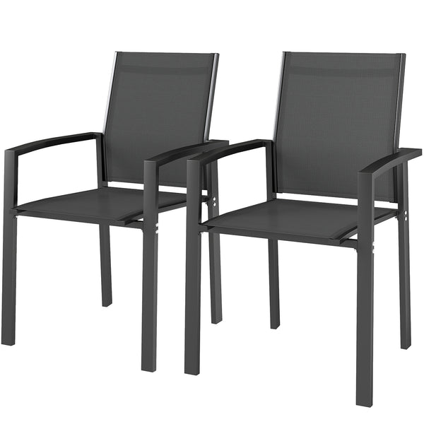 Lot de 2 chaises de jardin chaises empilables d'extérieur respirant avec accoudoirs, en aluminium et textilène pour jardin, piscine, terrasse, gris foncé
