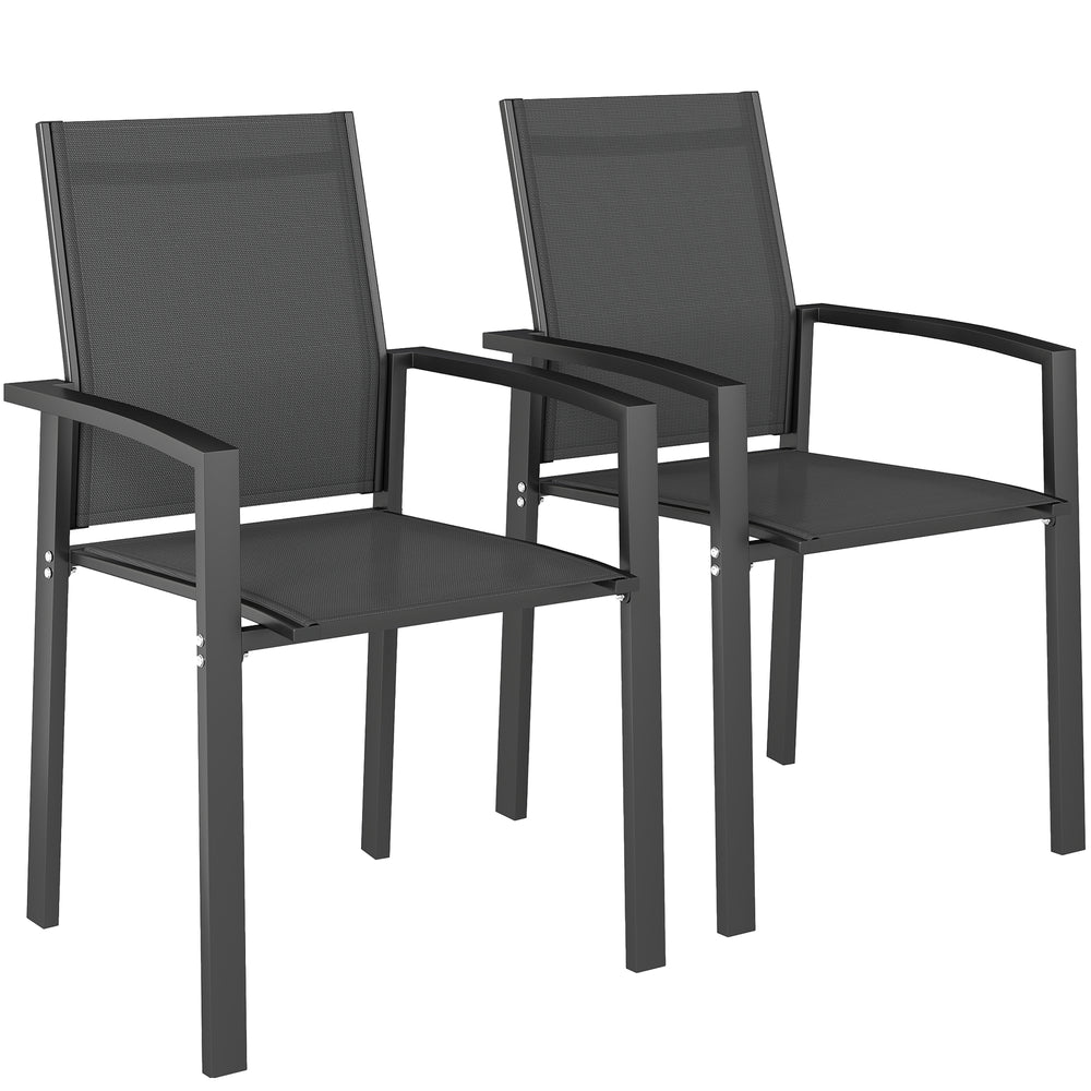 Lot de 2 chaises de jardin chaises empilables d'extérieur respirant avec accoudoirs, en aluminium et textilène pour jardin, piscine, terrasse, gris foncé