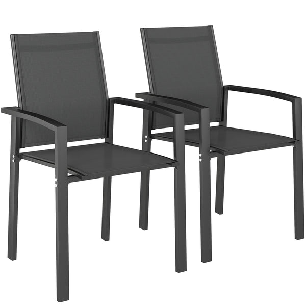Lot de 2 chaises de jardin chaises empilables d'extérieur respirant avec accoudoirs, en aluminium et textilène pour jardin, piscine, terrasse, gris foncé