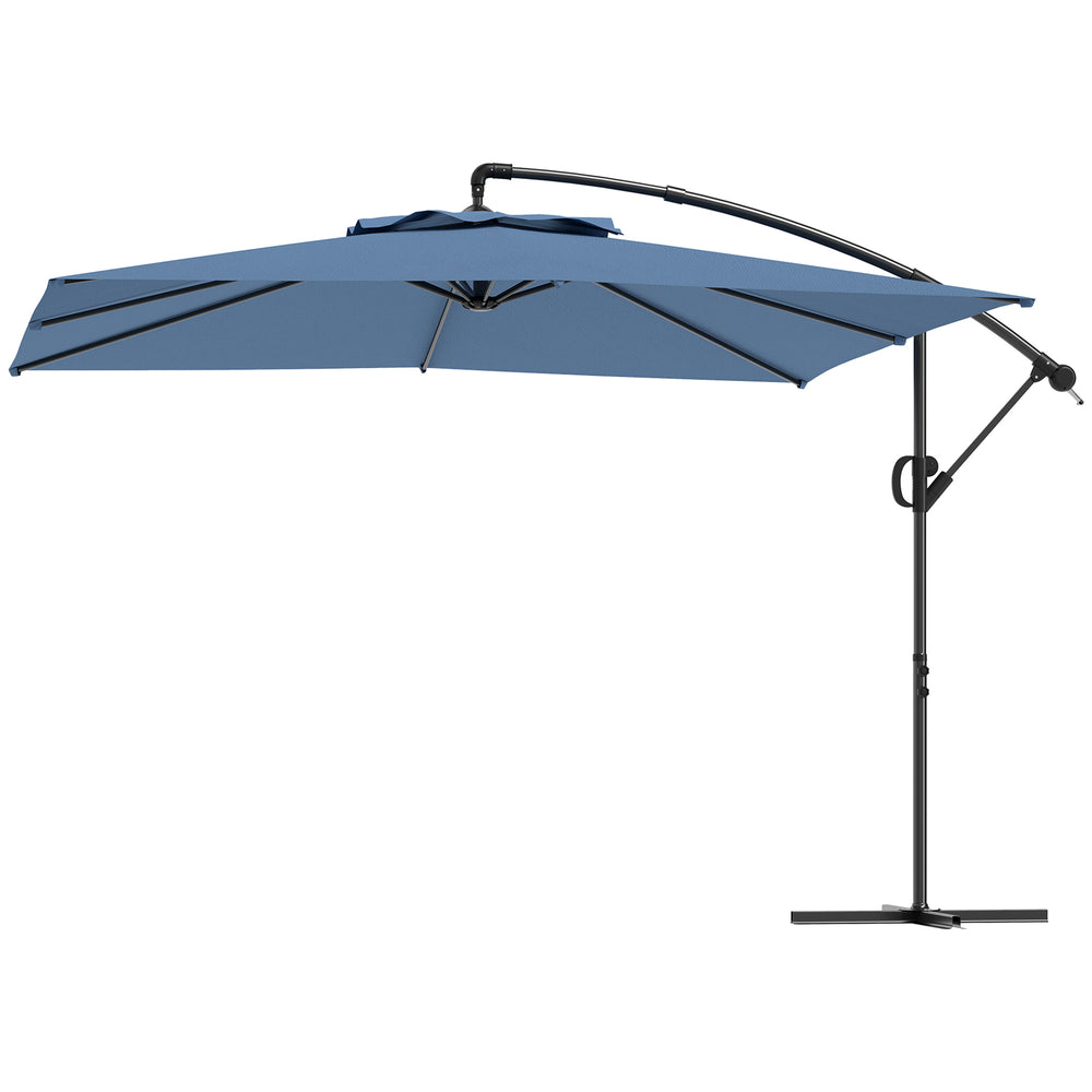 Parasol déporté carré 3 x 3 m, parasol de jardin extérieur avec manivelle, base croisée, parasol inclinable et rotation à 360°, toile polyester 180 g/m², protection UV UPF50+, bleu clair