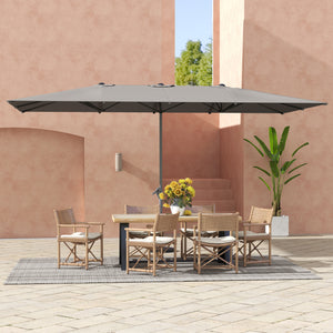Parasol de jardin extérieur, parasol double rectangulaire 451 x 264 cm avec ouverture fermeture manivelle, toile polyester 200 g/m², parasol pour balcon, piscine, terrasse, gris foncé