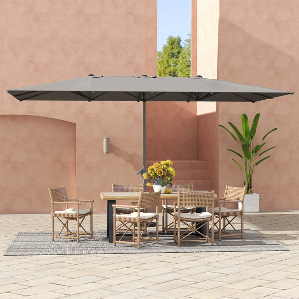 Parasol de jardin extérieur, parasol double rectangulaire 451 x 264 cm avec ouverture fermeture manivelle, toile polyester 200 g/m², parasol pour balcon, piscine, terrasse, gris foncé