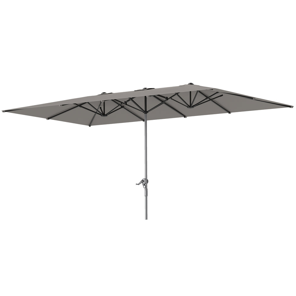 Parasol de jardin extérieur, parasol double rectangulaire 451 x 264 cm avec ouverture fermeture manivelle, toile polyester 200 g/m², parasol pour balcon, piscine, terrasse, gris foncé