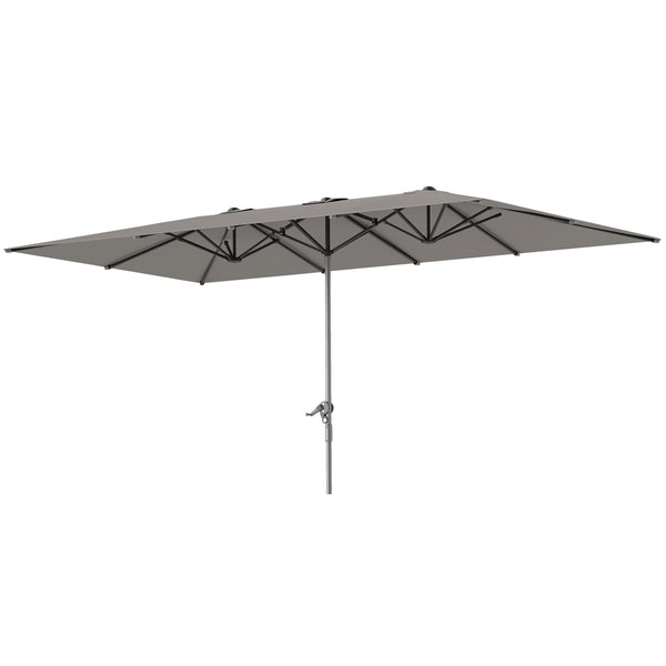 Parasol de jardin extérieur, parasol double rectangulaire 451 x 264 cm avec ouverture fermeture manivelle, toile polyester 200 g/m², parasol pour balcon, piscine, terrasse, gris foncé