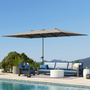 Parasol de jardin extérieur, parasol double rectangulaire 451 x 264 cm avec ouverture fermeture manivelle, toile polyester 200 g/m², parasol pour balcon, piscine, terrasse, gris foncé