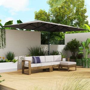 Parasol de jardin extérieur, parasol double rectangulaire 451 x 264 cm avec ouverture fermeture manivelle, toile polyester 200 g/m², parasol pour balcon, piscine, terrasse, gris foncé