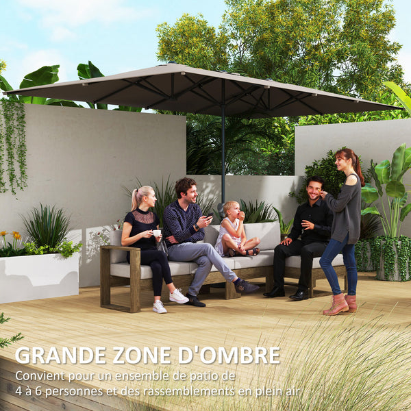 Parasol de jardin extérieur, parasol double rectangulaire 451 x 264 cm avec ouverture fermeture manivelle, toile polyester 200 g/m², parasol pour balcon, piscine, terrasse, gris foncé