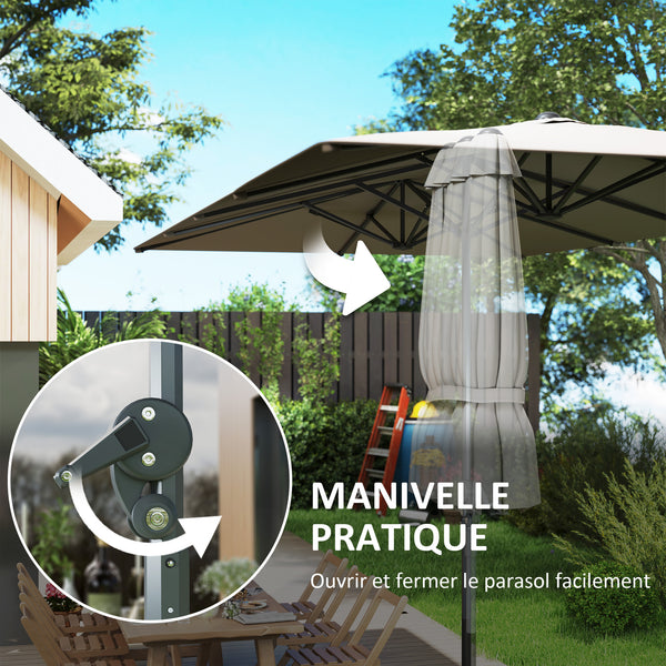 Parasol de jardin extérieur, parasol double rectangulaire 451 x 264 cm avec ouverture fermeture manivelle, toile polyester 200 g/m², parasol pour balcon, piscine, terrasse, gris foncé