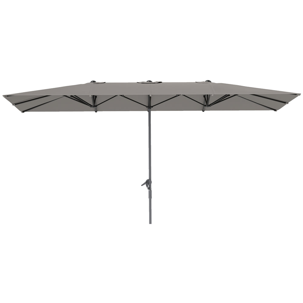 Parasol de jardin extérieur, parasol double rectangulaire 451 x 264 cm avec ouverture fermeture manivelle, toile polyester 200 g/m², parasol pour balcon, piscine, terrasse, gris foncé
