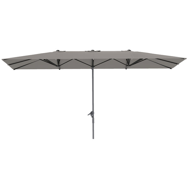Parasol de jardin extérieur, parasol double rectangulaire 451 x 264 cm avec ouverture fermeture manivelle, toile polyester 200 g/m², parasol pour balcon, piscine, terrasse, gris foncé