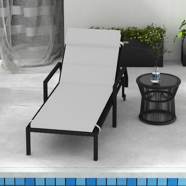 Coussin d'extérieur pour chaise Longue Coussin Bain de Soleil Rectangulaire avec appui-tête et liens, déperlant, 196 x 63 cm, gris clair