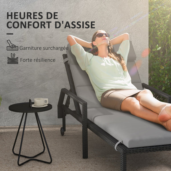 Coussin d'extérieur pour chaise Longue Coussin Bain de Soleil Rectangulaire avec appui-tête et liens, déperlant, 196 x 63 cm, gris clair