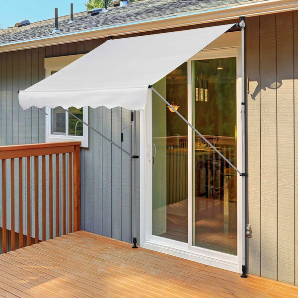 Store banne manuel rétractable 2L x 1,5l x 1,7-2,8H m inclinaison réglable installation rapide store banne sans perçage pour balcon métal aluminium polyester blanc