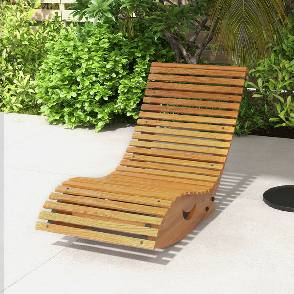 Chaise à bascule - Rocking chair d'extérieur jardin ergonomique avec siège à lattes et dossier haut en bois dim. 130L x 60l x 60H cm