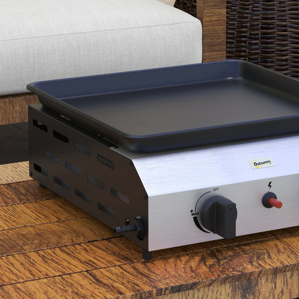 Plancha gaz en acier inox émaillé plaque de cuisson 2 brûleurs 4,8 kW antiadhésive grande surface de cuisson 40L x 34l cm, transportable