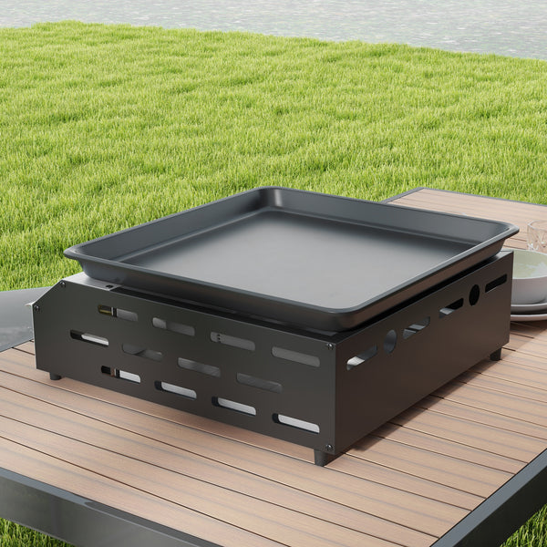 Plancha gaz en acier inox émaillé plaque de cuisson 2 brûleurs 4,8 kW antiadhésive grande surface de cuisson 40L x 34l cm, transportable