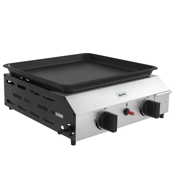 Plancha gaz en acier inox émaillé plaque de cuisson 2 brûleurs 4,8 kW antiadhésive grande surface de cuisson 40L x 34l cm, transportable