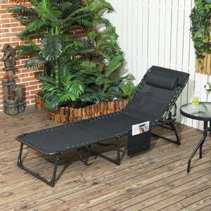 Bain de soleil, chaise longue pliante avec coussin, appuie-tête, poche latérale, textilène, transat jardin extérieur inclinable de plage camping piscine terrasse 58 x 189 x 32,5 cm gris clair