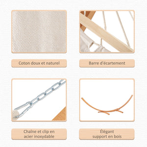 Hamac de Jardin avec Support en Bois hamac sur Pied 1 Personne 3,92L x 1,2l x 1,1H m Coloris crème Marron