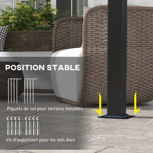 Pergola avec 3 toiles coulissantes 3,5 x 3 x 2,35 m structure acier noir toile polyester haute densité gris foncé