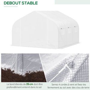 Serre Tunnel de Jardin 3,5 x 3 x 2 m Grande Taille 6 fenêtres en PE Haute densité 140 g/m² Anti-UV avec portes zip enroulables Blanc